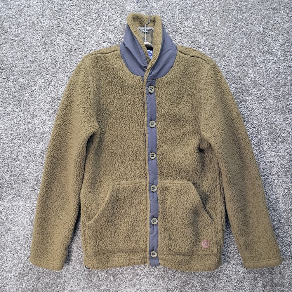 Without‎ Walls Sherpa Fleece Jacket Olive Green Button Front Shawl Collar Small